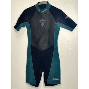 O'Neill Girls Wetsuit Hammer Shorts Back Zip Short Sleeve Black Teal Size 14